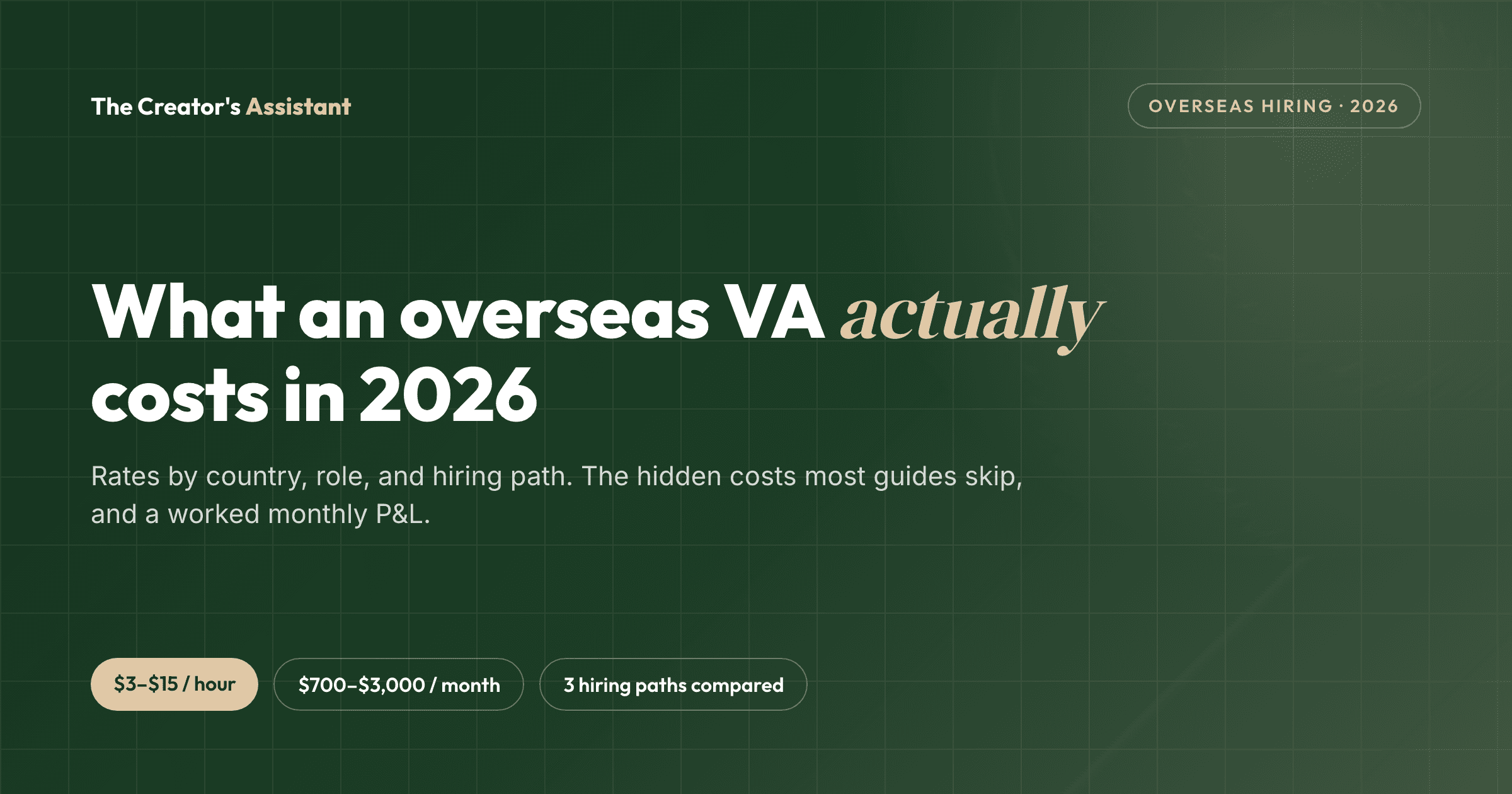 What an overseas VA actually costs in 2026: rates by country, role, and hiring path.